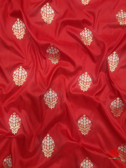 Handloom Banarasi Pure Katan Silk Floral Booti In Shades Of Red - Bharat Silk House Pure Kataan Silk