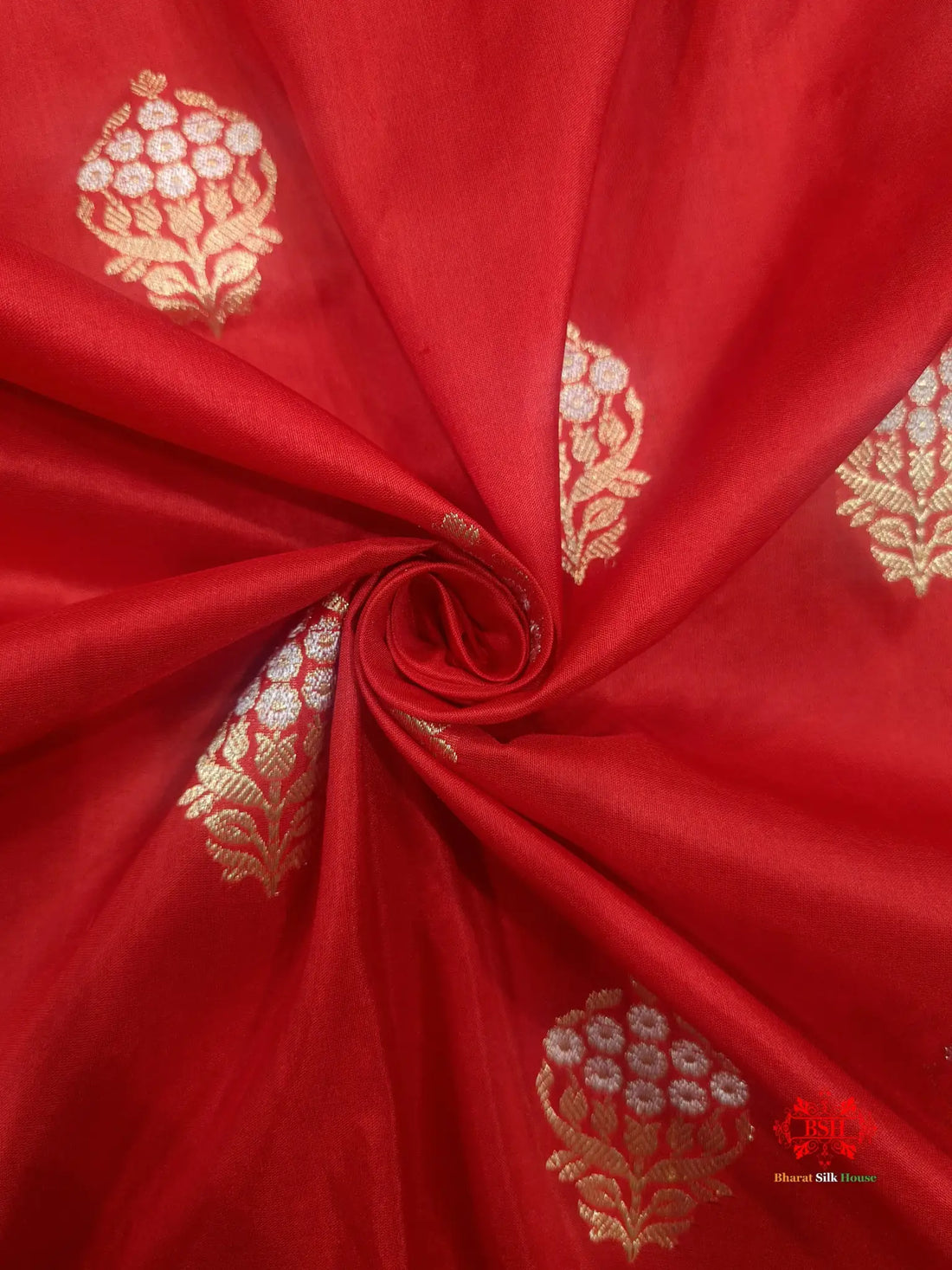 Handloom Banarasi Pure Katan Silk Floral Booti In Shades Of Red - Bharat Silk House Pure Kataan Silk