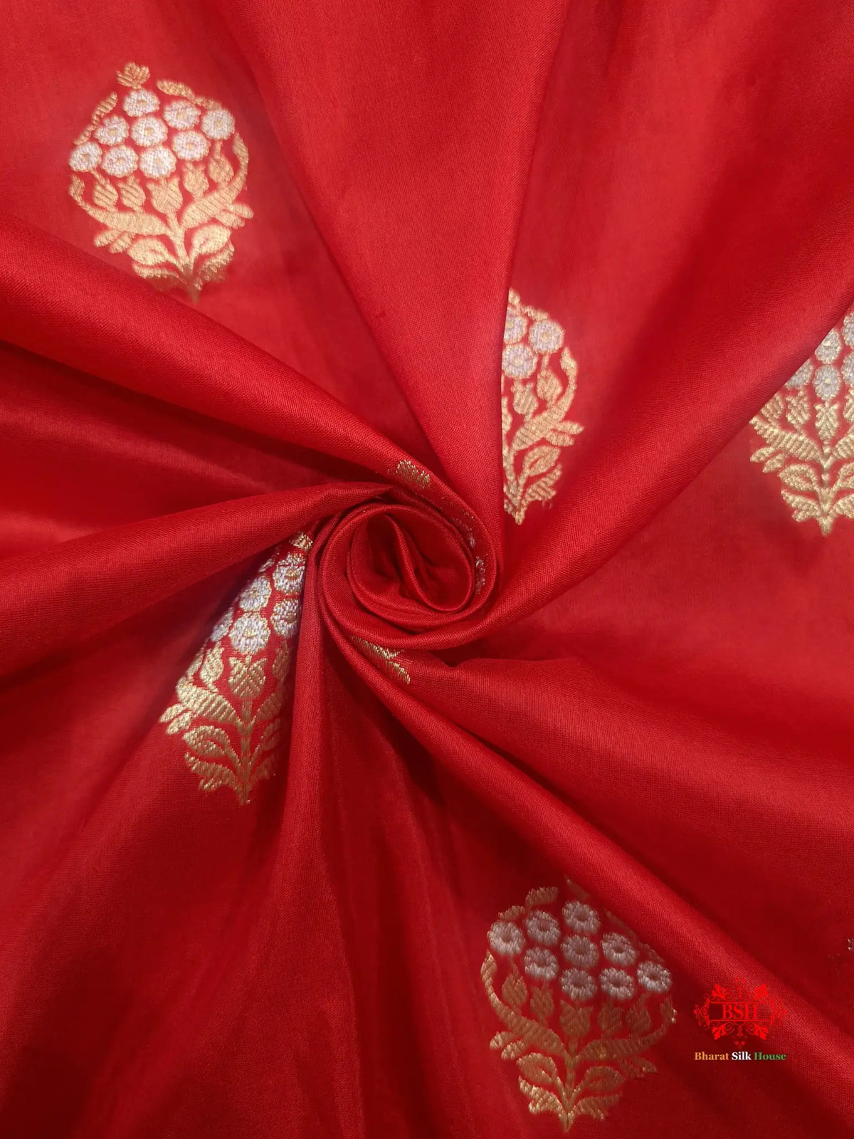 Handloom Banarasi Pure Katan Silk Floral Booti In Shades Of Red - Bharat Silk House Pure Kataan Silk