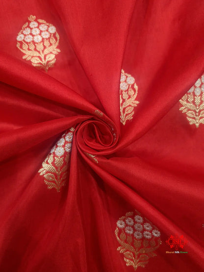 Handloom Banarasi Pure Katan Silk Floral Booti In Shades Of Red - Bharat Silk House Pure Kataan Silk