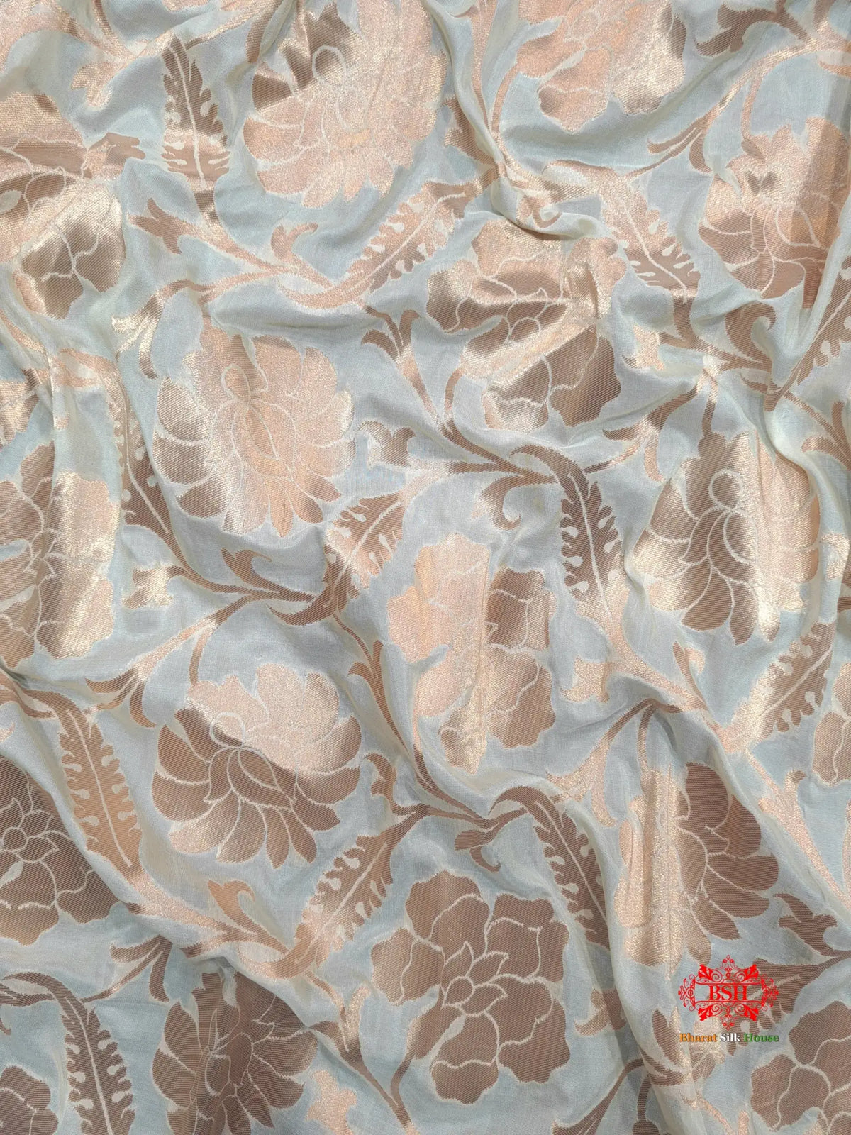 Handloom Banarasi Pure Katan Silk Floral Booti In Shades Of White - Bharat Silk House Opara Silk