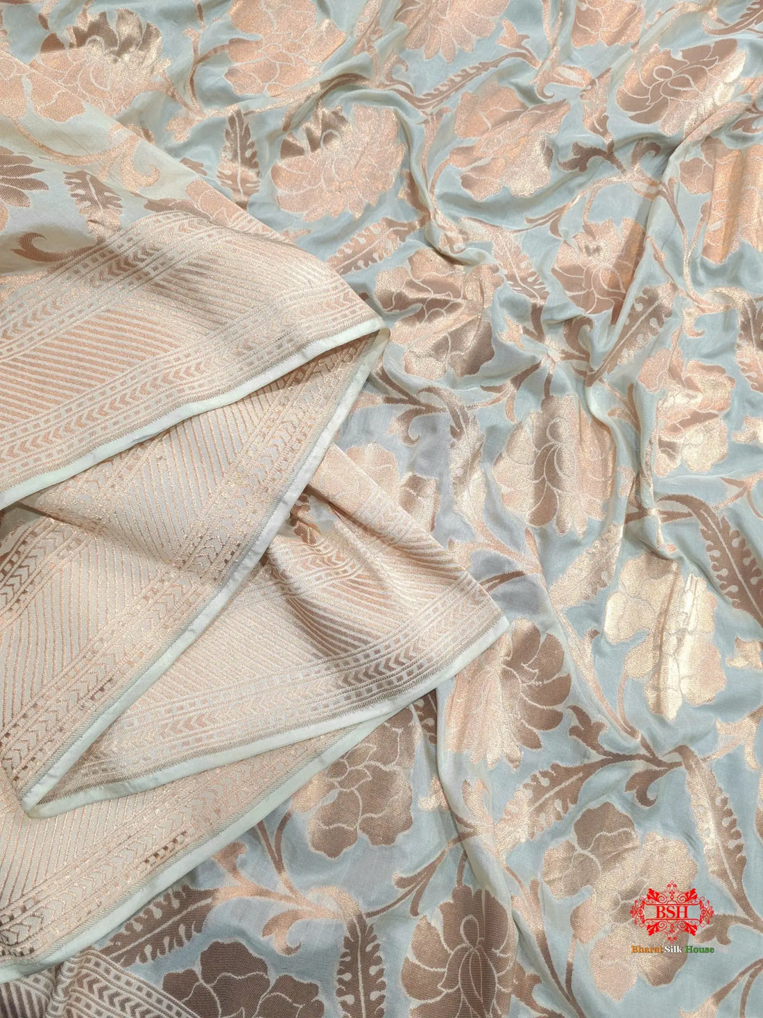 Handloom Banarasi Pure Katan Silk Floral Booti In Shades Of White - Bharat Silk House Opara Silk