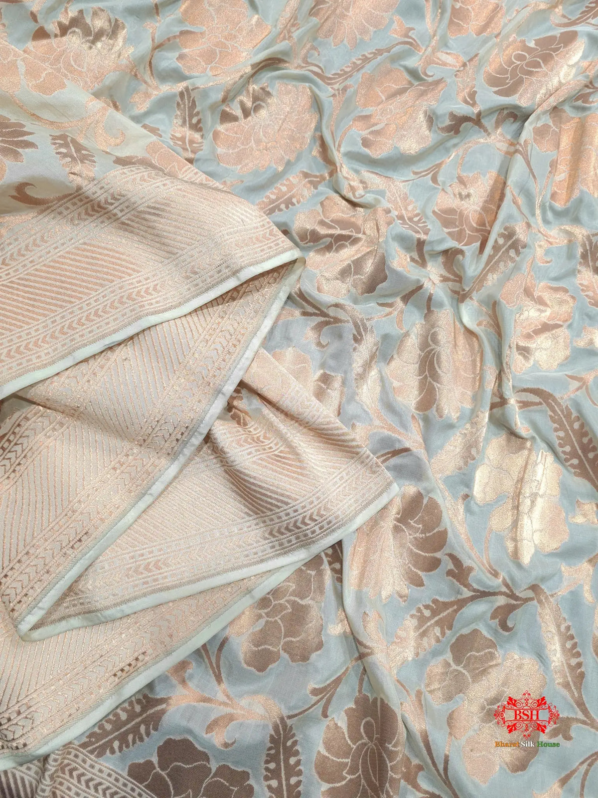 Handloom Banarasi Pure Katan Silk Floral Booti In Shades Of White - Bharat Silk House Opara Silk