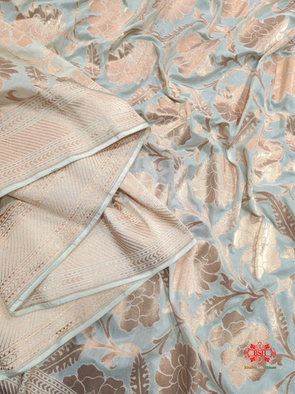 Handloom Banarasi Pure Katan Silk Floral Booti In Shades Of White - Bharat Silk House Opara Silk