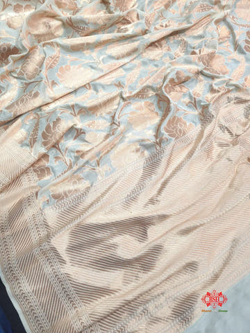 Handloom Banarasi Pure Katan Silk Floral Booti In Shades Of White - Bharat Silk House Opara Silk