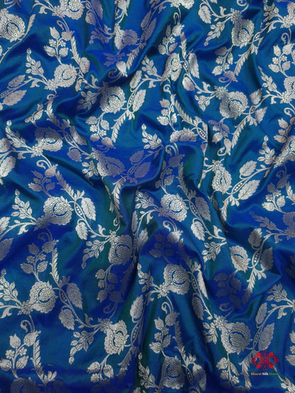 Handloom Banarasi Pure Katan Silk Floral Jaal Cross Color Of Blue - Bharat Silk House Pure Kataan Silk