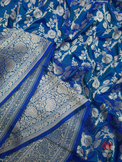 Handloom Banarasi Pure Katan Silk Floral Jaal Cross Color Of Blue - Bharat Silk House Pure Kataan Silk