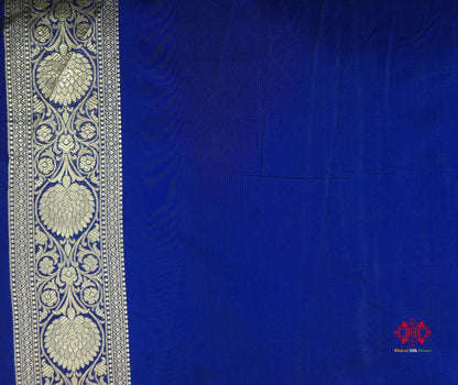 Handloom Banarasi Pure Katan Silk Floral Jaal In Shades Of Blue - Bharat Silk House Pure Kataan Silk
