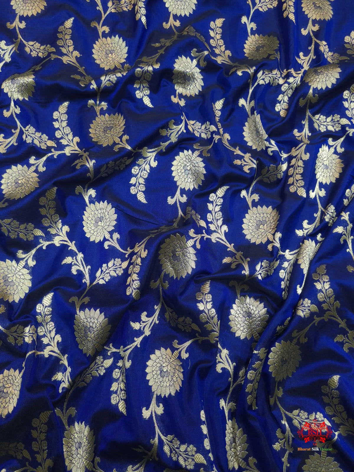 Handloom Banarasi Pure Katan Silk Floral Jaal In Shades Of Blue - Bharat Silk House Pure Kataan Silk