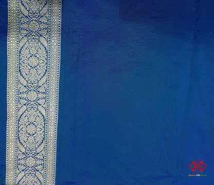 Handloom Banarasi Pure Katan Silk Floral Jaal In Shades Of Blue - Bharat Silk House Pure Kataan Silk