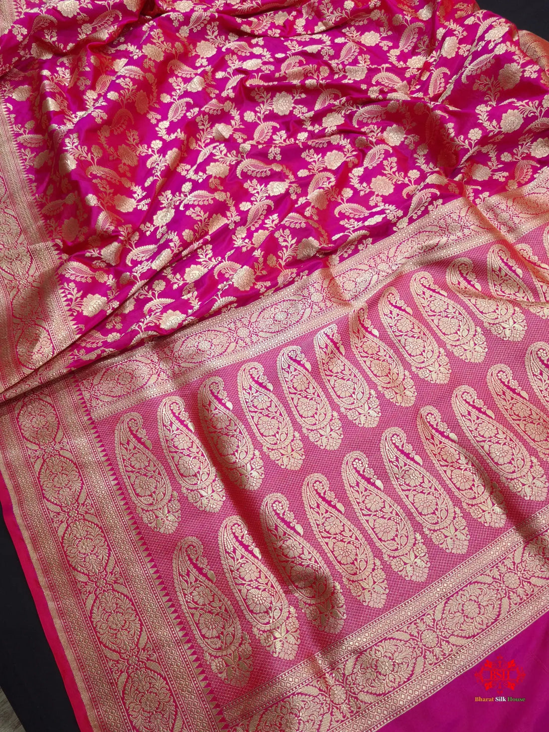Handloom Banarasi Pure Katan Silk Floral Jaal In Shades Of Pink - Bharat Silk House Pure Kataan Silk