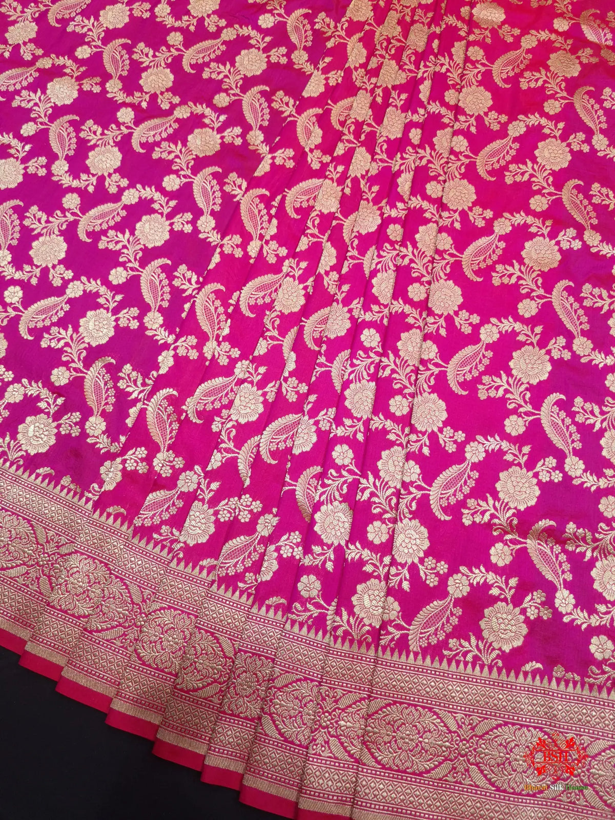 Handloom Banarasi Pure Katan Silk Floral Jaal In Shades Of Pink - Bharat Silk House Pure Kataan Silk