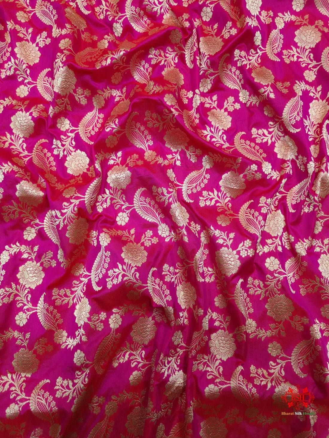 Handloom Banarasi Pure Katan Silk Floral Jaal In Shades Of Pink - Bharat Silk House Pure Kataan Silk