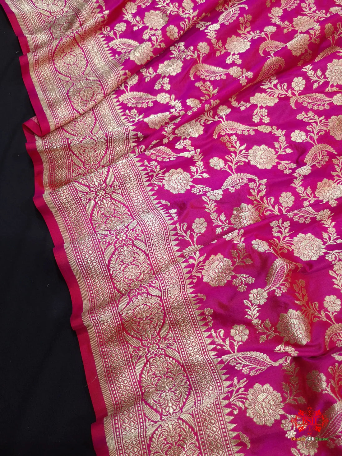 Handloom Banarasi Pure Katan Silk Floral Jaal In Shades Of Pink - Bharat Silk House Pure Kataan Silk