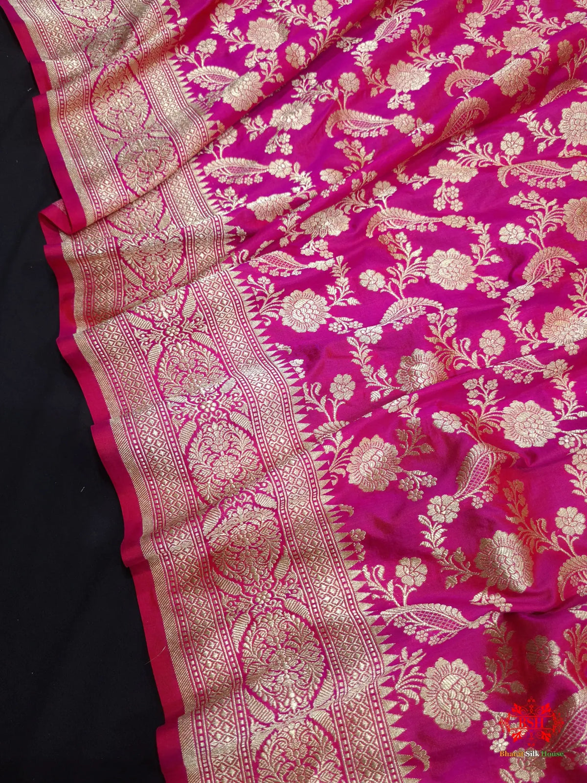 Handloom Banarasi Pure Katan Silk Floral Jaal In Shades Of Pink - Bharat Silk House Pure Kataan Silk