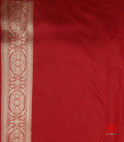 Handloom Banarasi Pure Katan Silk Floral Jaal In Shades Of Red - Bharat Silk House Pure Kataan Silk
