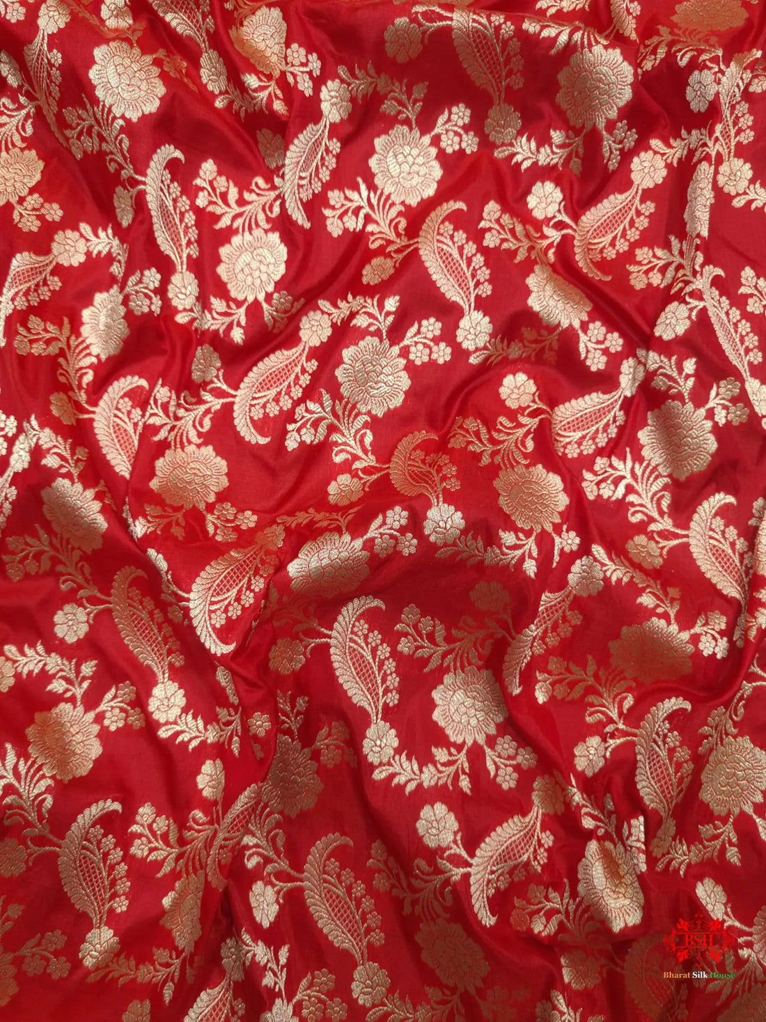 Handloom Banarasi Pure Katan Silk Floral Jaal In Shades Of Red - Bharat Silk House Pure Kataan Silk
