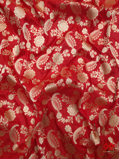 Handloom Banarasi Pure Katan Silk Floral Jaal In Shades Of Red - Bharat Silk House Pure Kataan Silk