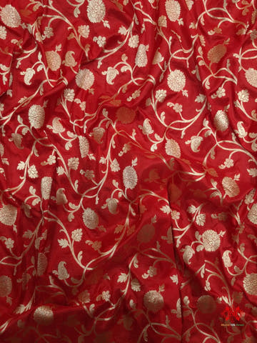 Handloom Banarasi Pure Katan Silk Floral Jaal In Shades Of Red - Bharat Silk House Pure Kataan Silk