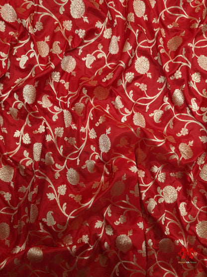Handloom Banarasi Pure Katan Silk Floral Jaal In Shades Of Red - Bharat Silk House Pure Kataan Silk
