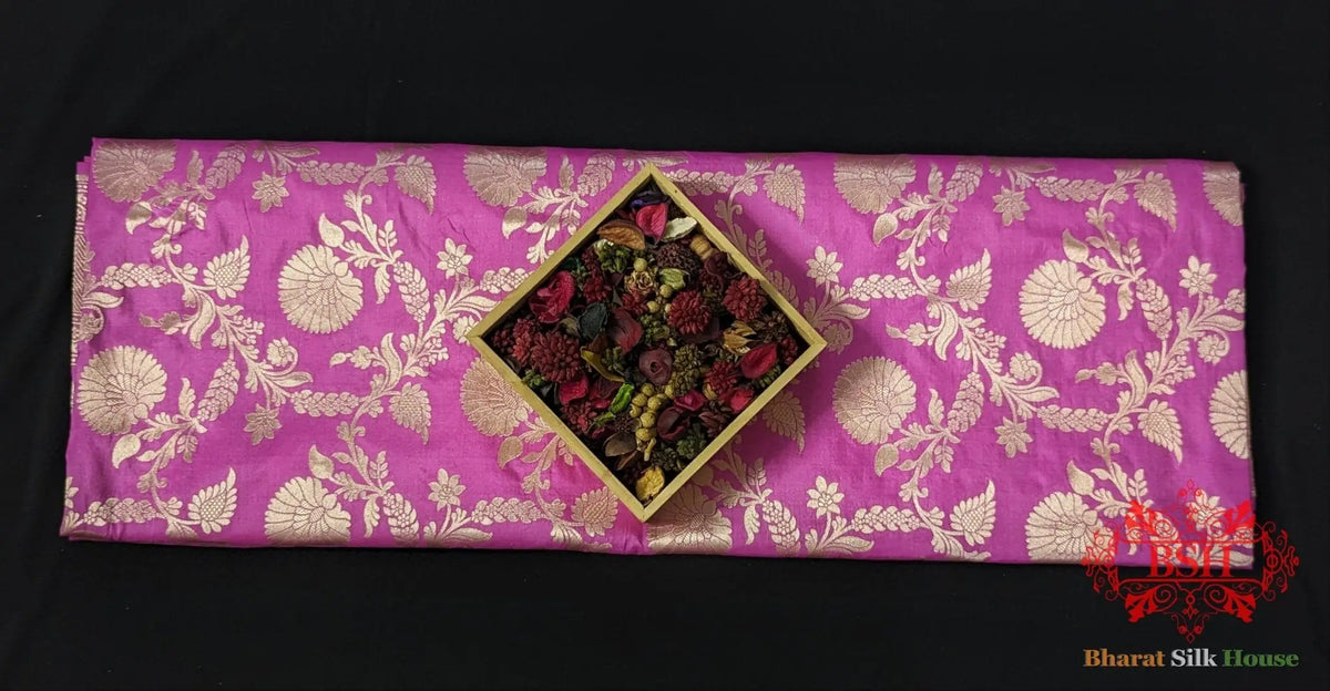 Handloom Banarasi Pure Katan Silk Floral Jaal Saree In Shades Of Gazari - Bharat Silk House Pure Kataan Silk