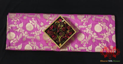 Handloom Banarasi Pure Katan Silk Floral Jaal Saree In Shades Of Gazari - Bharat Silk House Pure Kataan Silk