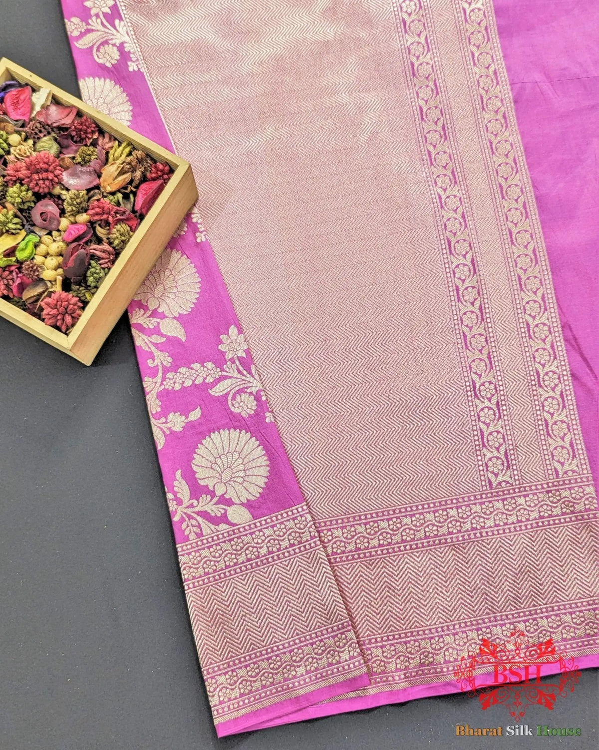 Handloom Banarasi Pure Katan Silk Floral Jaal Saree In Shades Of Gazari - Bharat Silk House Pure Kataan Silk