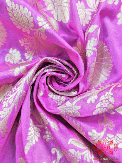 Handloom Banarasi Pure Katan Silk Floral Jaal Saree In Shades Of Gazari - Bharat Silk House Pure Kataan Silk