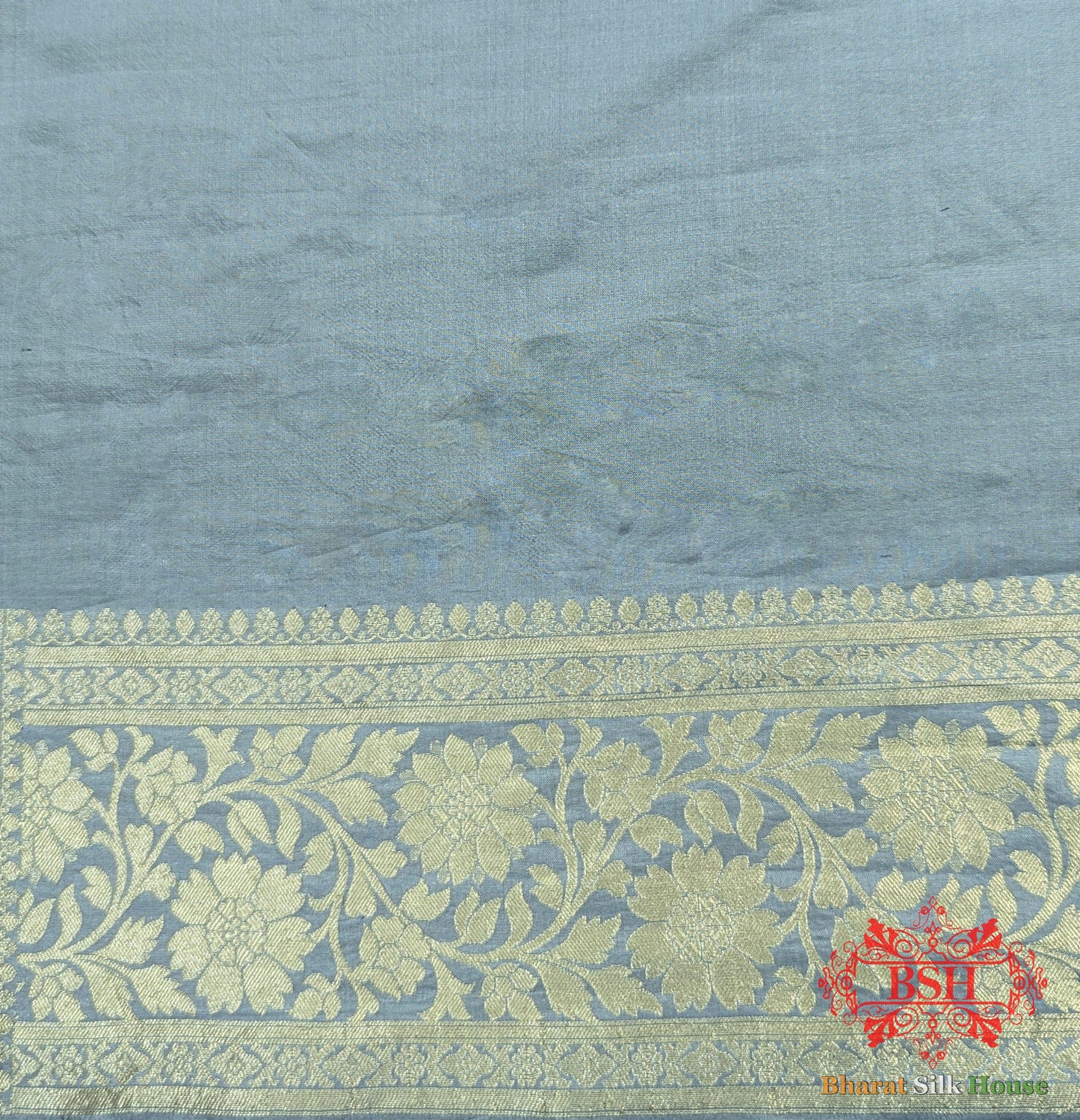 Handloom Banarasi Pure Katan Silk Floral Jaal Saree In Shades Of Grey - Bharat Silk House