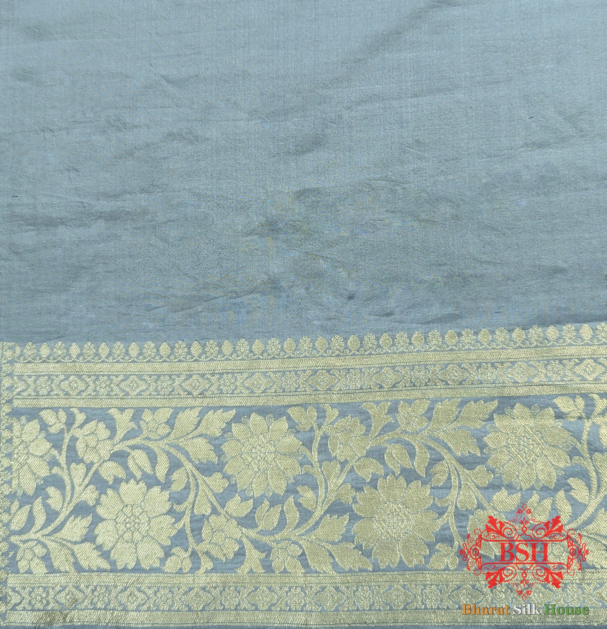 Handloom Banarasi Pure Katan Silk Floral Jaal Saree In Shades Of Grey - Bharat Silk House
