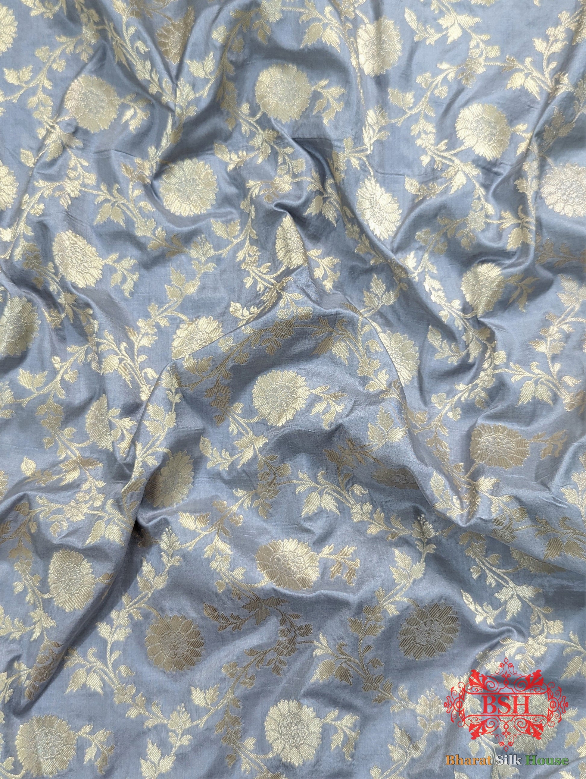 Handloom Banarasi Pure Katan Silk Floral Jaal Saree In Shades Of Grey - Bharat Silk House