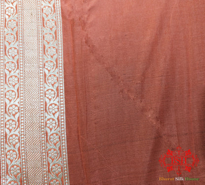 Handloom Banarasi Pure Katan Silk Floral Jaal Saree In Shades Of Peach - Bharat Silk House