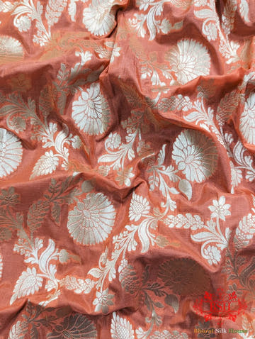 Handloom Banarasi Pure Katan Silk Floral Jaal Saree In Shades Of Peach - Bharat Silk House Pure Kataan Silk