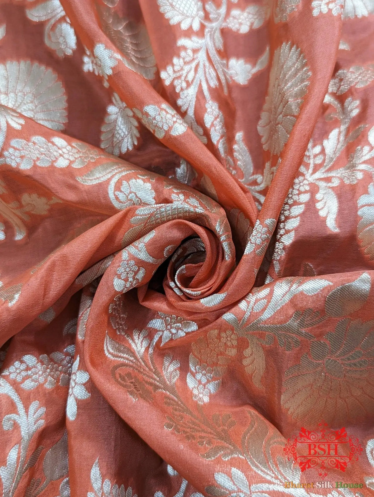 Handloom Banarasi Pure Katan Silk Floral Jaal Saree In Shades Of Peach - Bharat Silk House Pure Kataan Silk