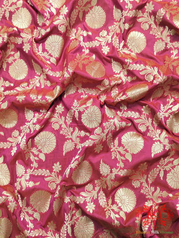 Handloom Banarasi Pure Katan Silk Floral Jaal Saree In Shades Of Pink/Orange Color - Bharat Silk House Pure Kataan Silk
