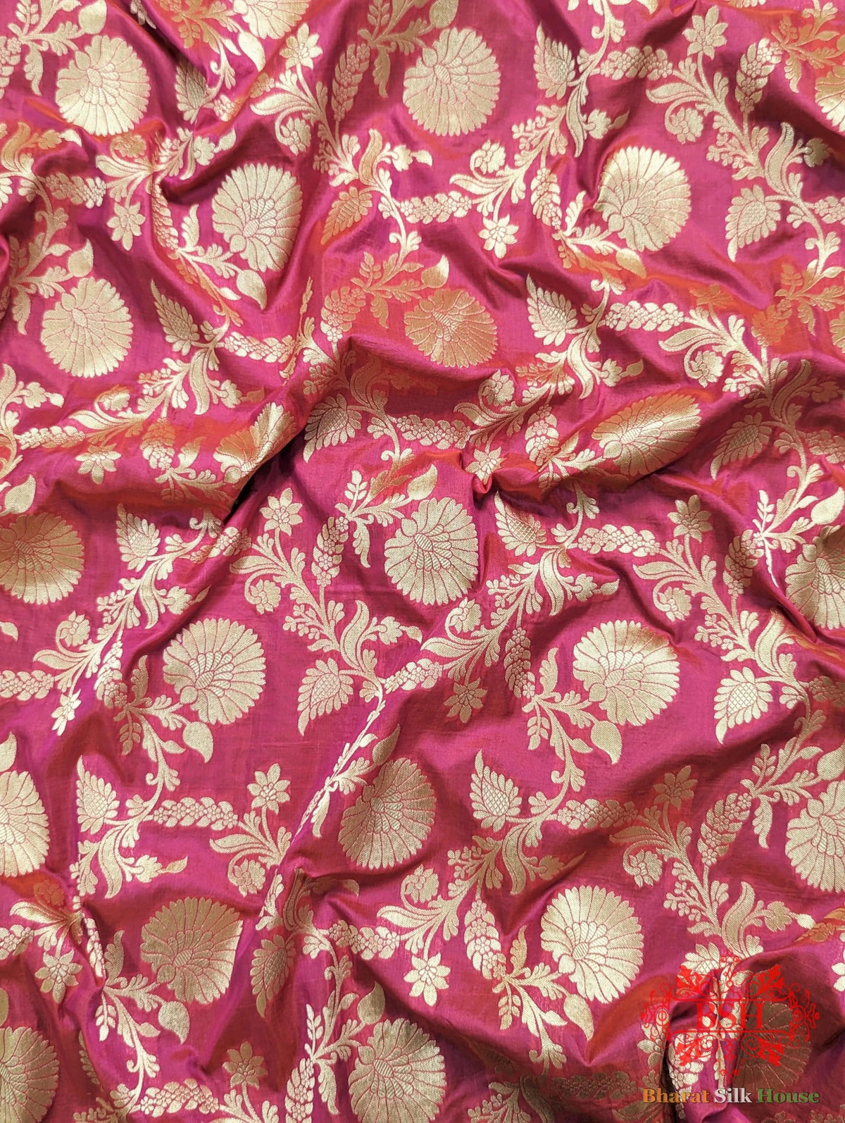 Handloom Banarasi Pure Katan Silk Floral Jaal Saree In Shades Of Pink/Orange Color - Bharat Silk House Pure Kataan Silk