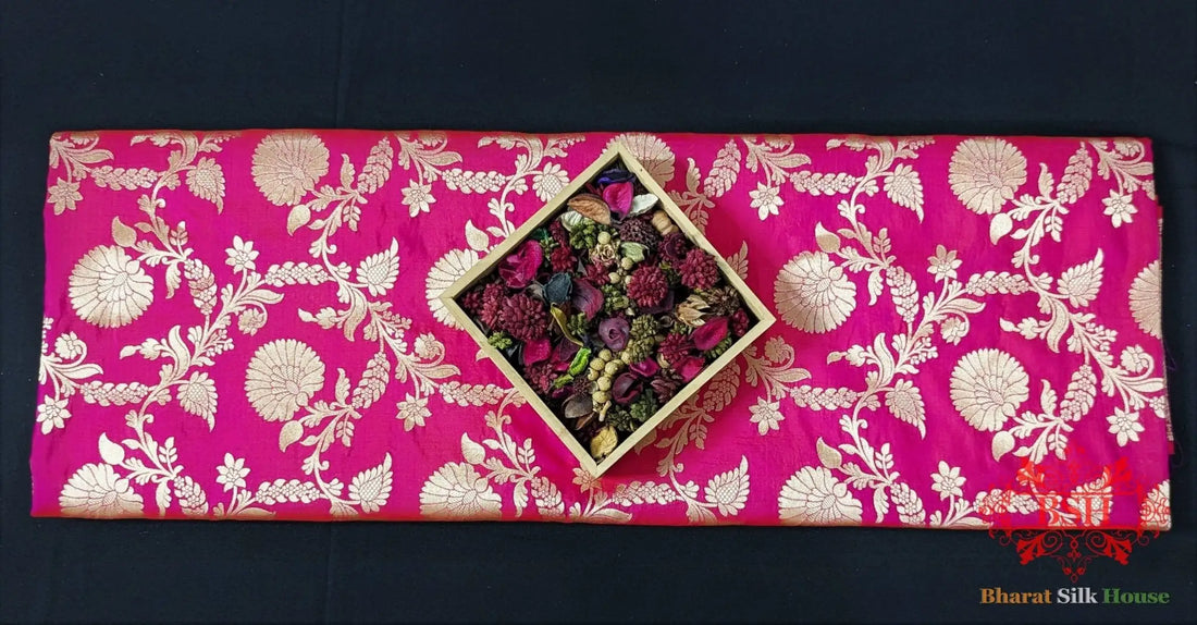 Handloom Banarasi Pure Katan Silk Floral Jaal Saree In Shades Of Pink/Orange Color - Bharat Silk House Pure Kataan Silk