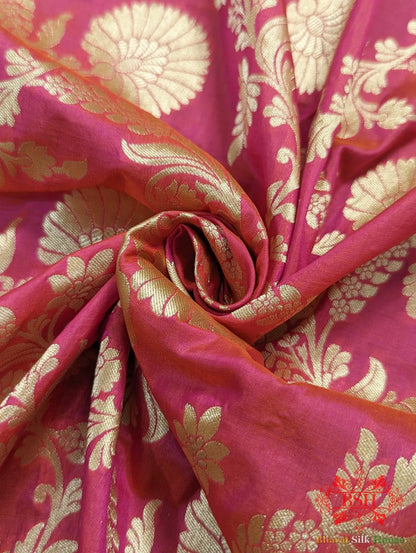 Handloom Banarasi Pure Katan Silk Floral Jaal Saree In Shades Of Pink/Orange Color - Bharat Silk House Pure Kataan Silk