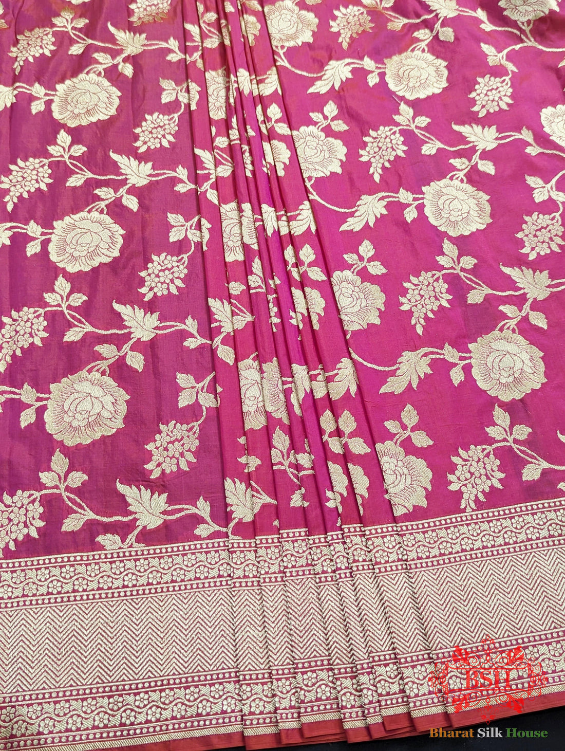 Handloom Banarasi Pure Katan Silk Floral Jaal Saree In Shades Of Rani/Orange Cross Color - Bharat Silk House