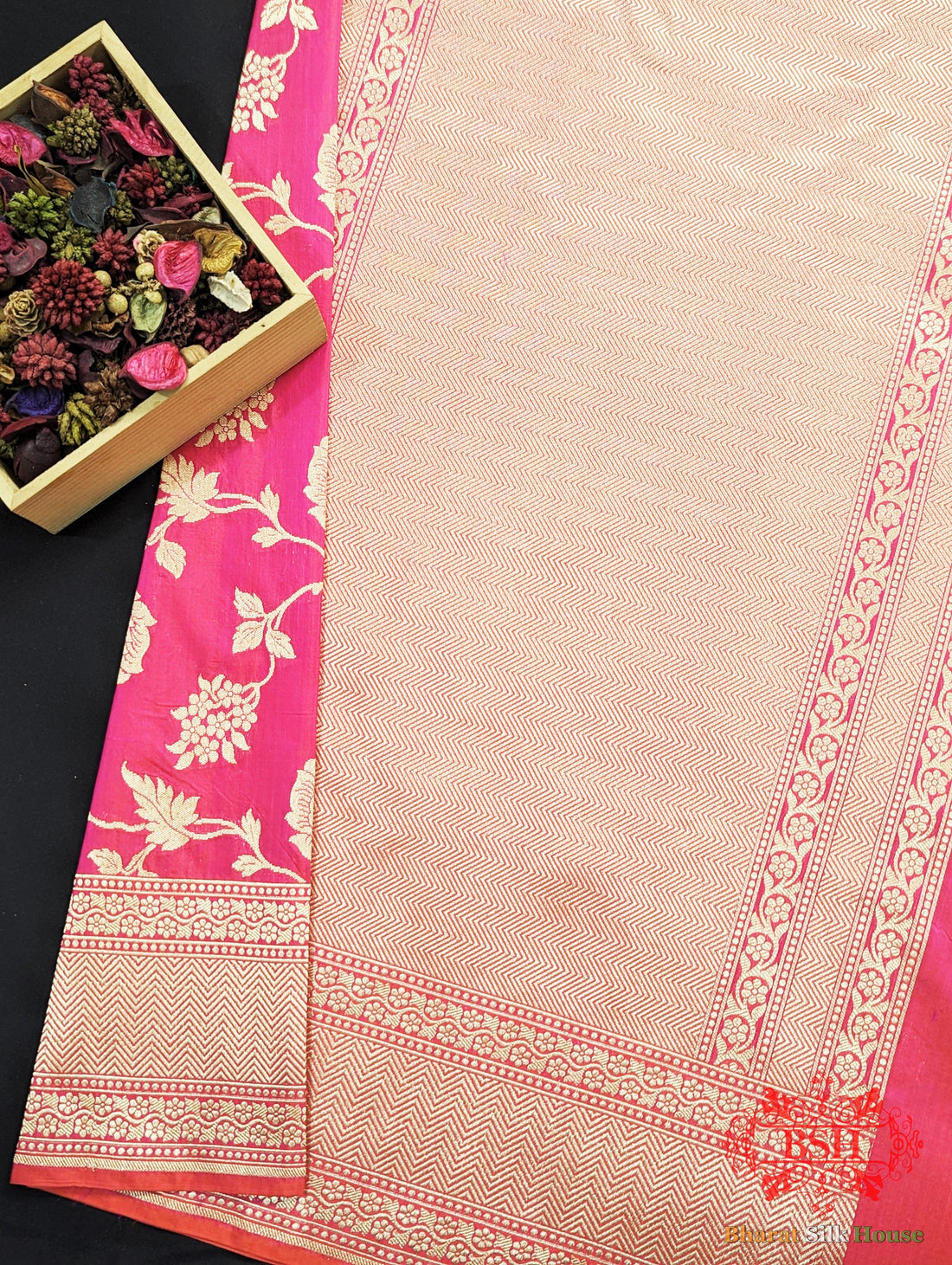 Handloom Banarasi Pure Katan Silk Floral Jaal Saree In Shades Of Rani/Orange Cross Color - Bharat Silk House
