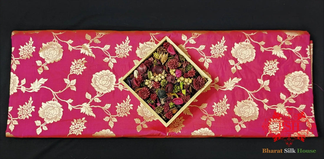 Handloom Banarasi Pure Katan Silk Floral Jaal Saree In Shades Of Rani/Orange Cross Color - Bharat Silk House Pure Kataan Silk