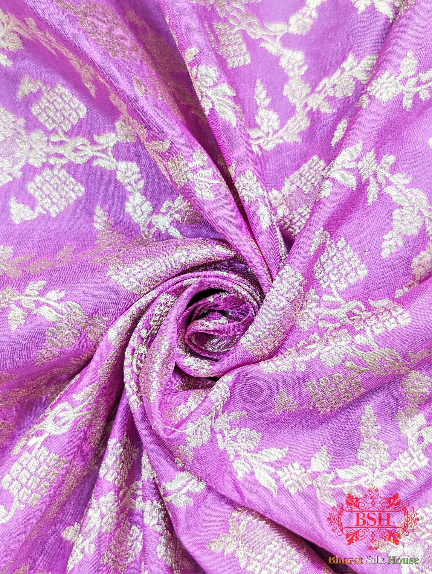 Handloom Banarasi Pure Katan Silk Floral Jaal Saree In Shades Of Violet - Bharat Silk House