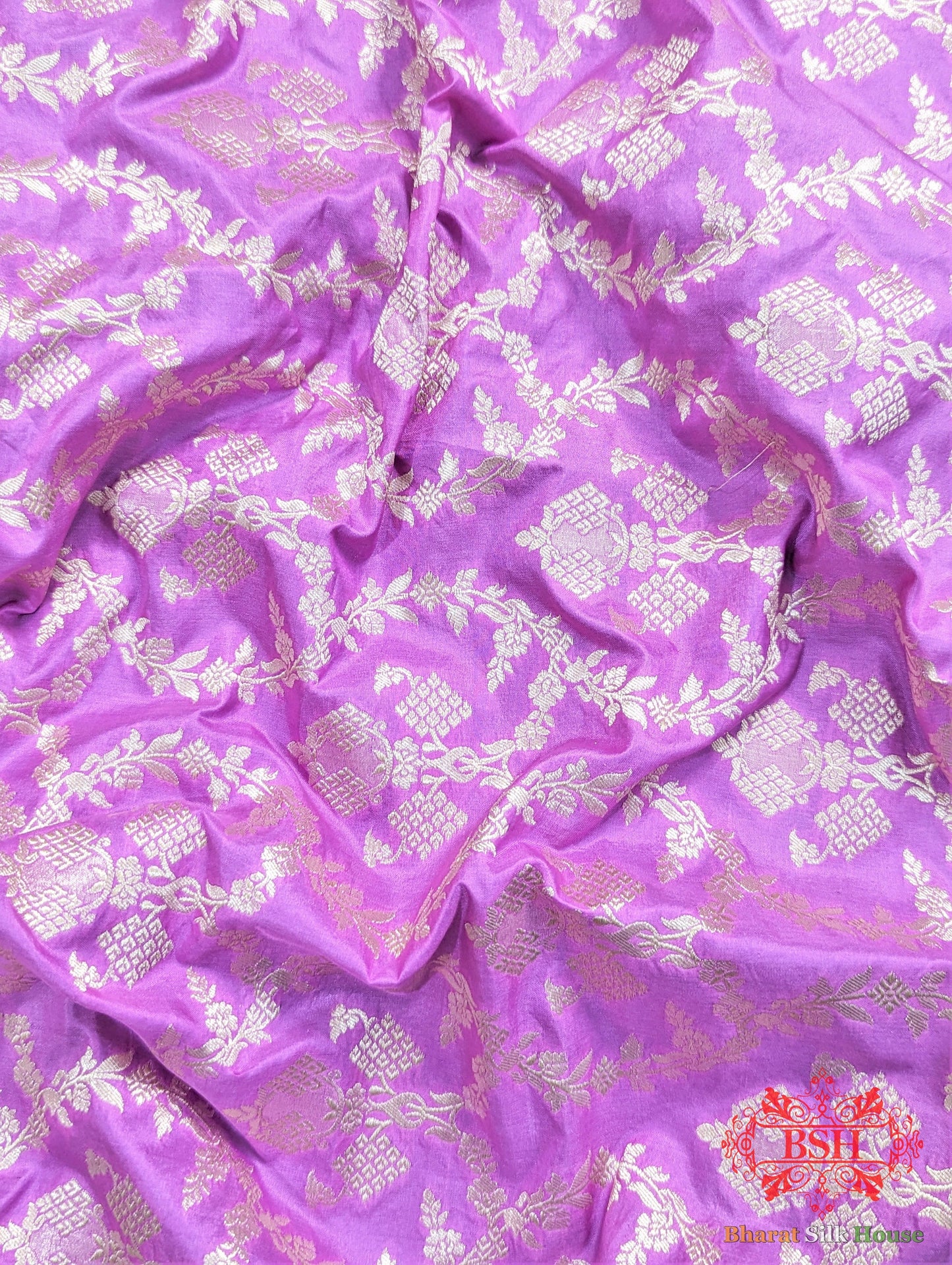 Handloom Banarasi Pure Katan Silk Floral Jaal Saree In Shades Of Violet - Bharat Silk House