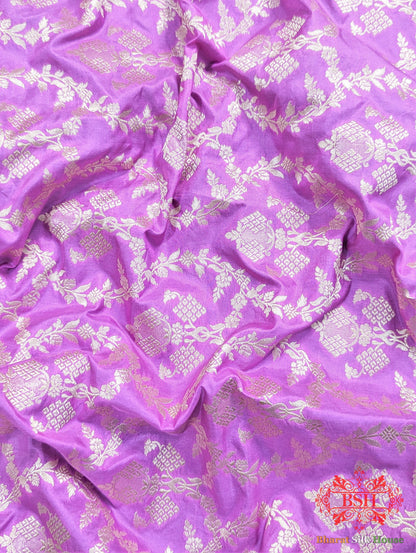 Handloom Banarasi Pure Katan Silk Floral Jaal Saree In Shades Of Violet - Bharat Silk House
