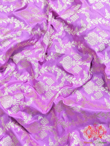 Handloom Banarasi Pure Katan Silk Floral Jaal Saree In Shades Of Violet - Bharat Silk House Pure Kataan Silk