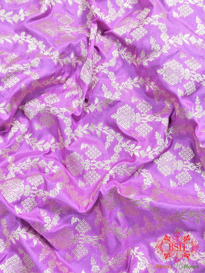 Handloom Banarasi Pure Katan Silk Floral Jaal Saree In Shades Of Violet - Bharat Silk House Pure Kataan Silk