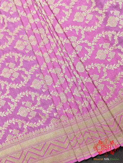 Handloom Banarasi Pure Katan Silk Floral Jaal Saree In Shades Of Violet - Bharat Silk House Pure Kataan Silk