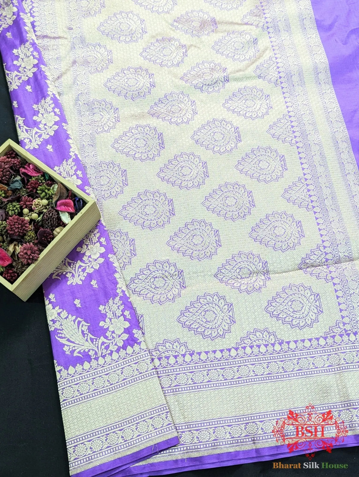 Handloom Banarasi Pure Katan Silk Opara Floral Jaal In Shades Of Gazari - Bharat Silk House Pure Kataan Silk