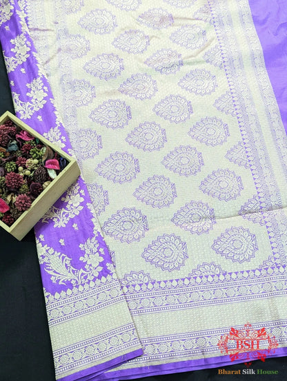 Handloom Banarasi Pure Katan Silk Opara Floral Jaal In Shades Of Gazari - Bharat Silk House Pure Kataan Silk