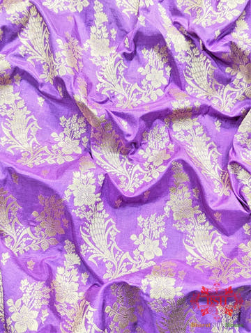 Handloom Banarasi Pure Katan Silk Opara Floral Jaal In Shades Of Gazari - Bharat Silk House Pure Kataan Silk